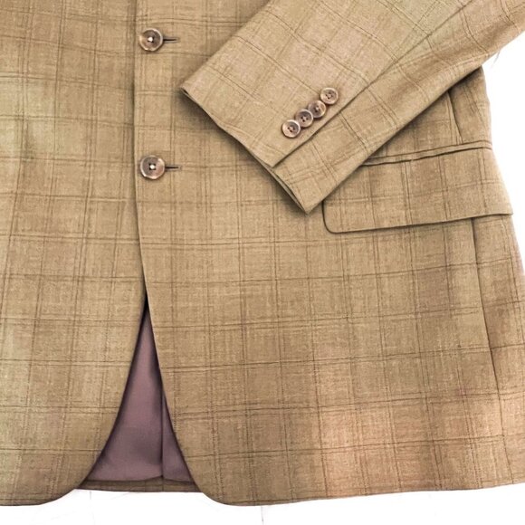 Joseph Abboud for Von Maur Wool Silk Brown Tan Windowpane Plaid Sports Coat 44R - Picture 1 of 14